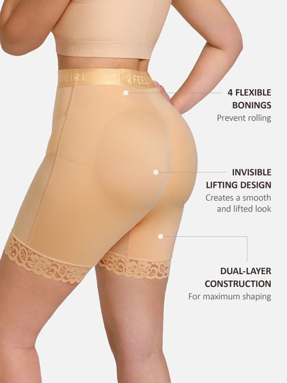 Feelingirl Front-Zip Mid-Waist Shapewear Shorts